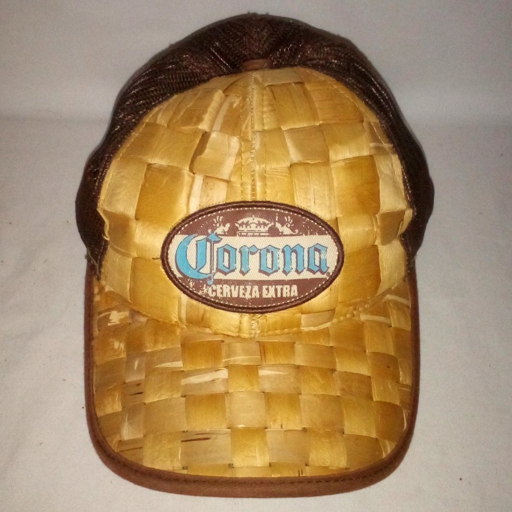Corona Cerveza Extra Baseball Cap:  Woven Bamboo.  Retro 1990. Vintage